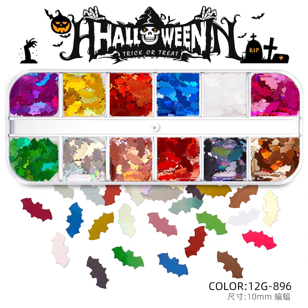 Nail Art Decorations 12 Grids Mixed Design DIY Decoration Pumpkin Ghost Cat Spider Skeleton Halloween Nail Sequins